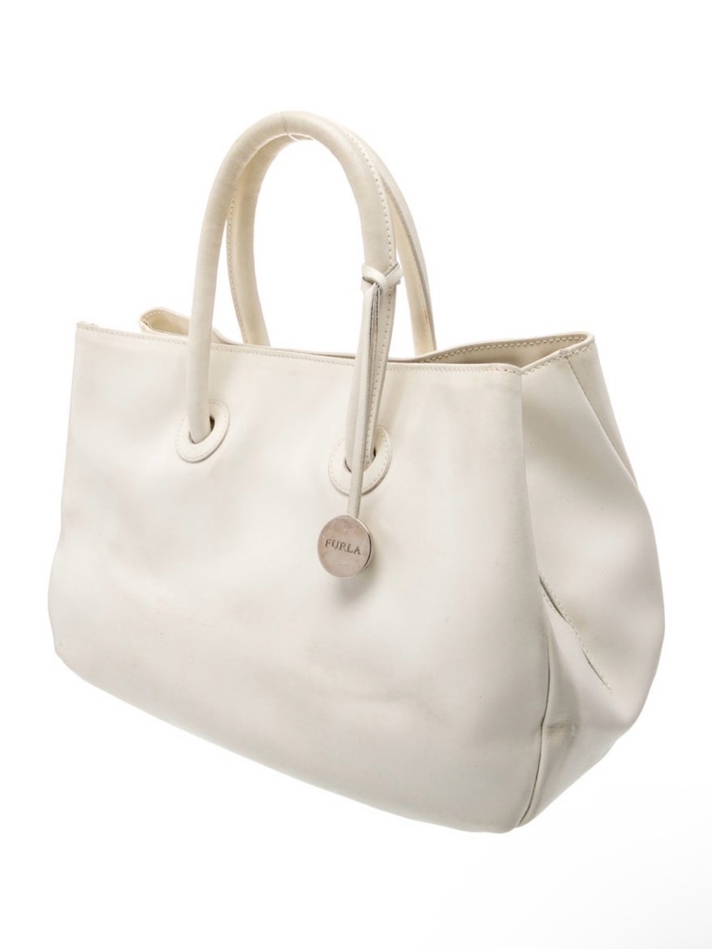 Furla Off-White Leather Tote with Top Handles